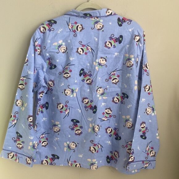 Anna NY Flannel Novelty Monkey Pajama Top L - Picture 5 of 7